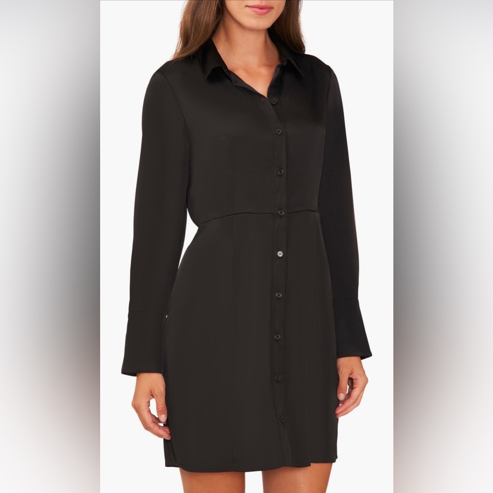Halogen Black silky long sleeve shirt dress
